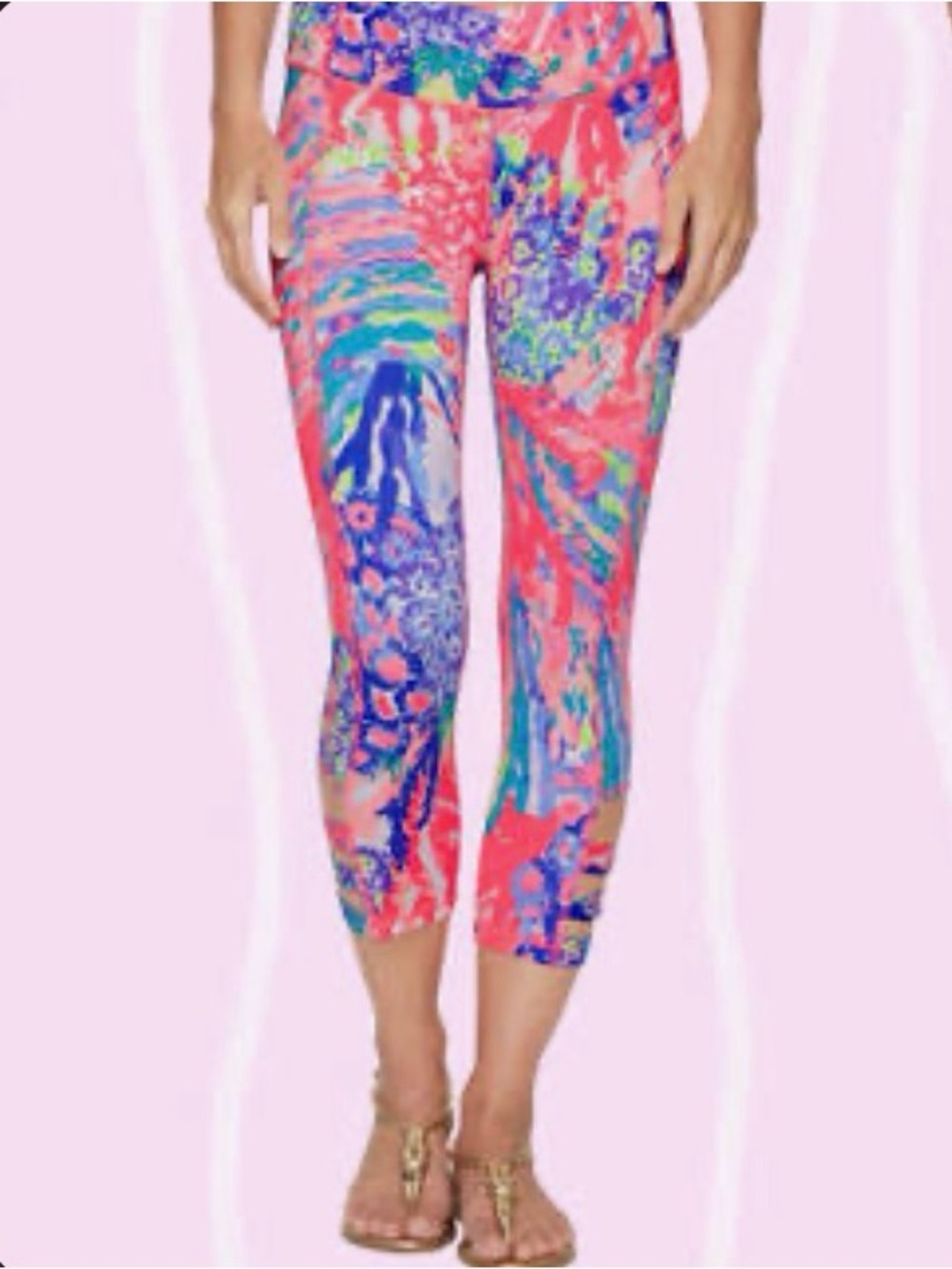Lilly Pulitzer Multicolor Pink Blue Green Patterned Capri Leggings Size S